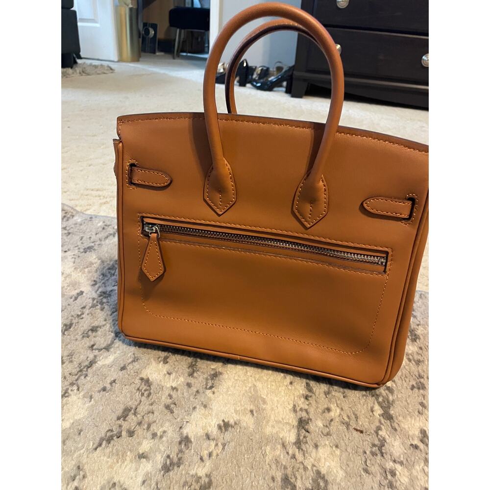 The Vault Label Cognac Mini Satchel Bag NWOT Lock & Key Silver Hardware - Picture 3 of 5